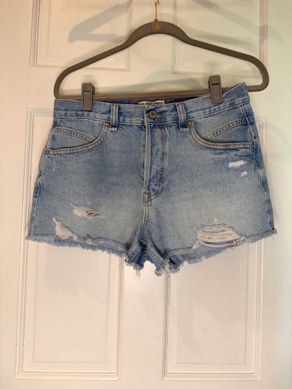 We The Free Light Wash Distressed Denim Shorts